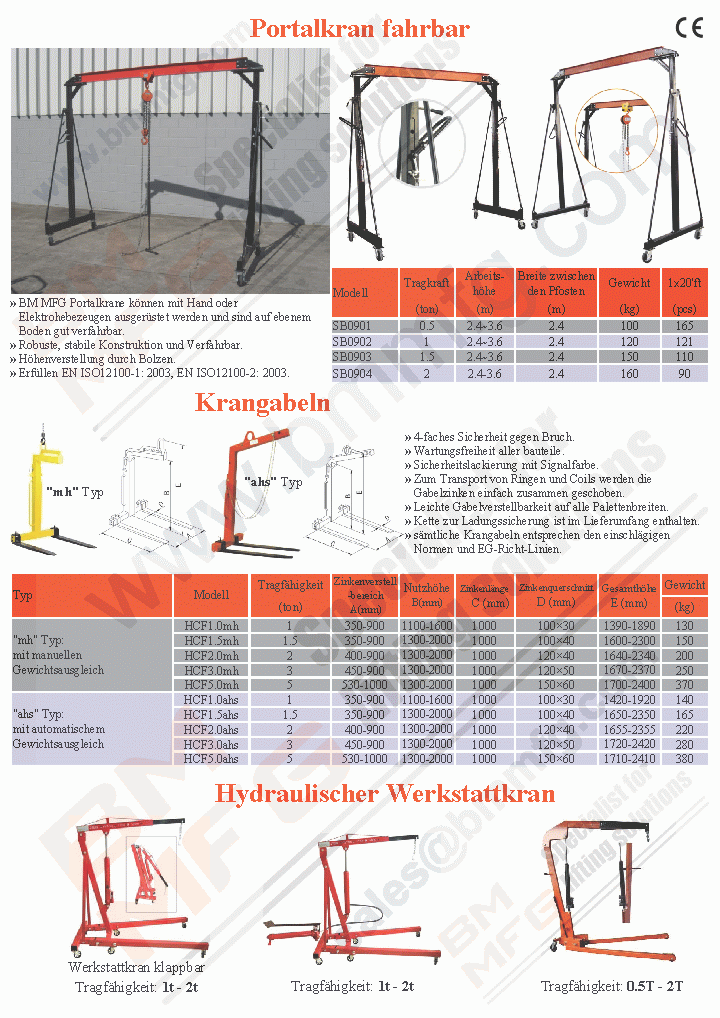 Werkstattkran, Krangabeln, Portalkran