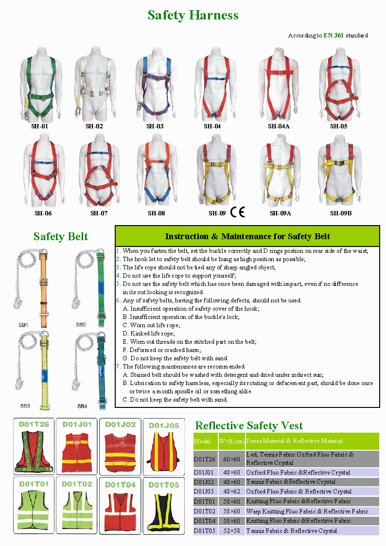 Safety Harness, Safety Belt & Reflective Safety Vest